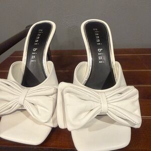 Gianni Bini Cream Mules with Bow Accent